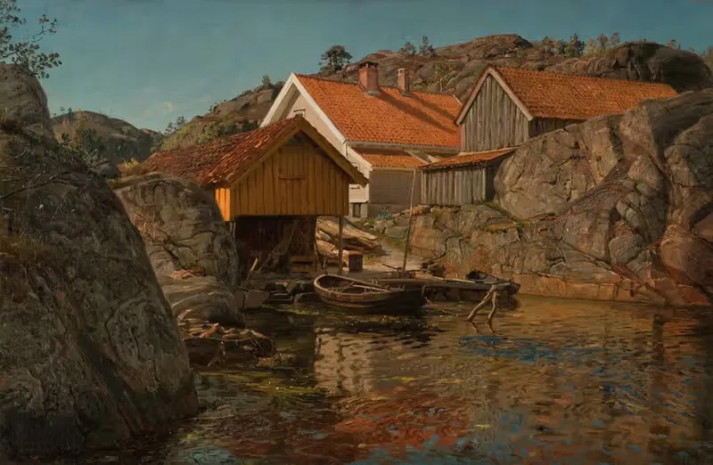 Mellom klipper. Møl, Ny-Hellesund by Amaldus Nielsen, 1899 — digital art print download