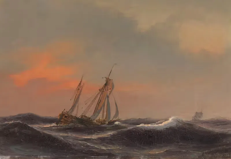 Парусник в бурном море by Антон Мельбе, 1847 — digital art print download