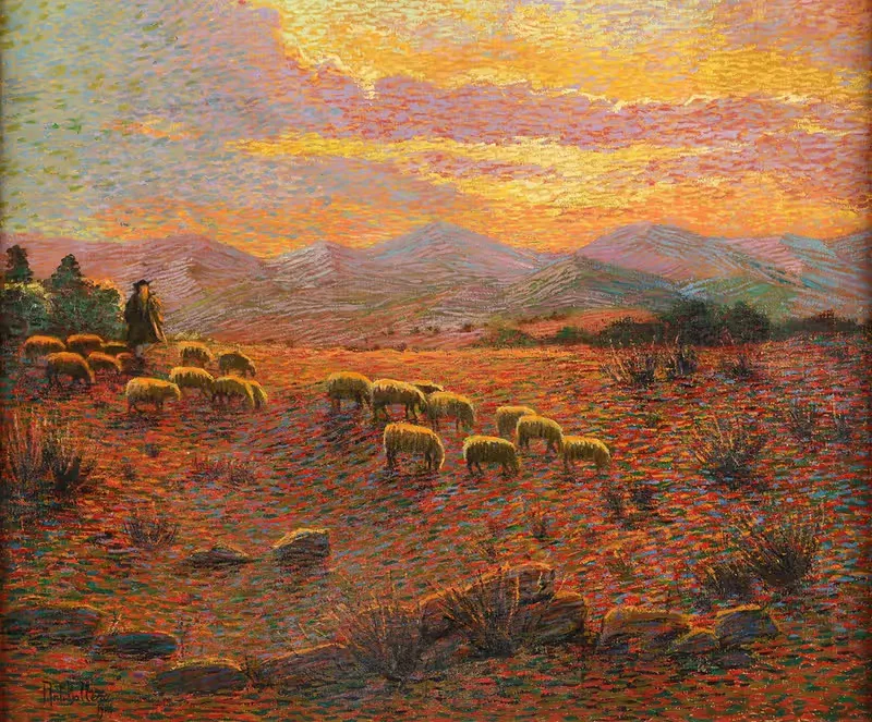 Стадо овец с пастухом by Антонио Баллеро, 1904 — digital art print download