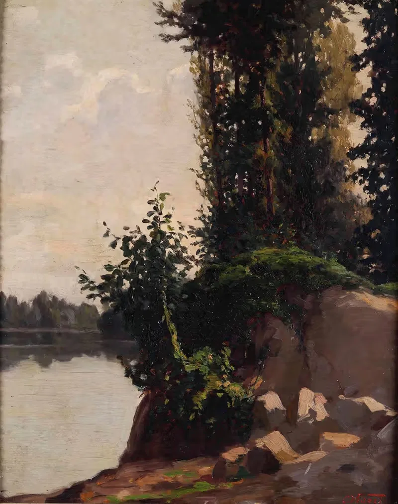 Paesaggio sull’Orba con roccia e rampicante — Cesare Viazzi