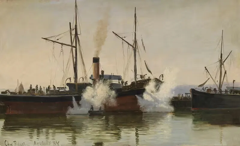 Пароход в порту Орхуса by Кристиан Блаш, 1884 — digital art print download