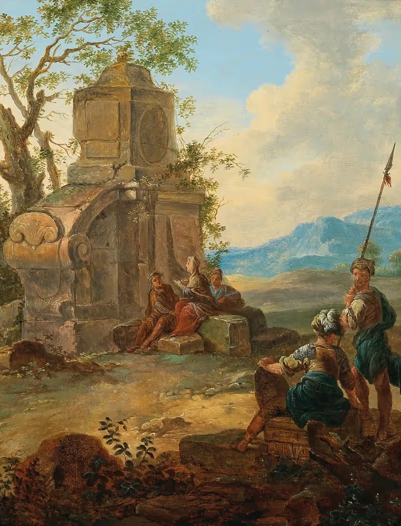 Пейзаж с руинами и отдыхающими фигурами by Франц де Паула Ферг — digital art print download
