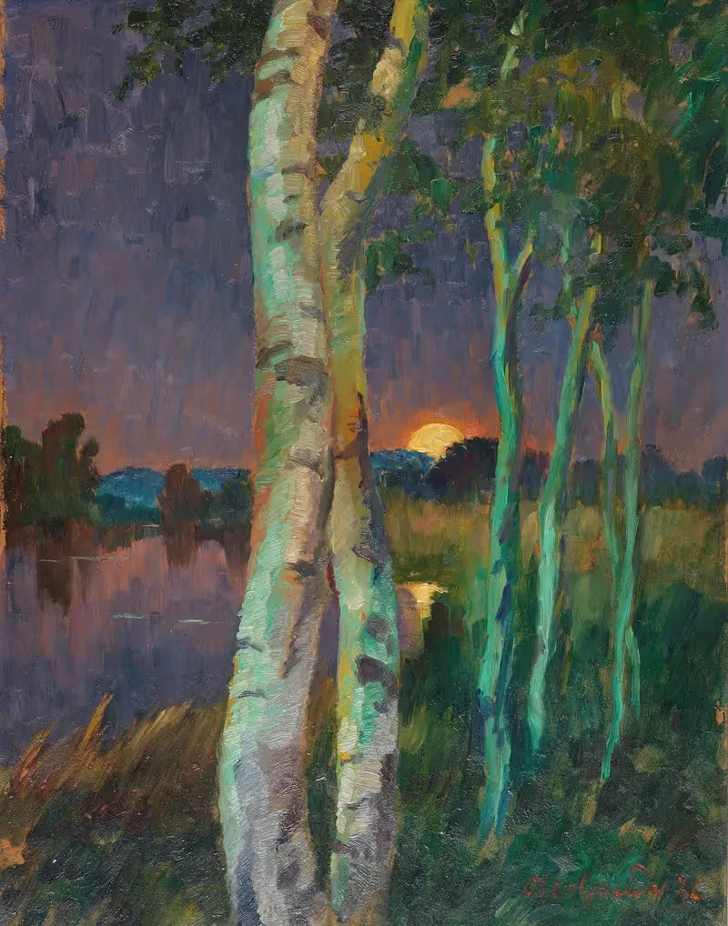 Birken bei Sonnenuntergang — Hans Emil Oberländer