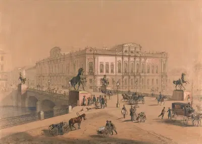 Вид на Анничков мост, Санкт-Петербург by Иосиф Иосифович Шарлемань, 1859 — digital art print download