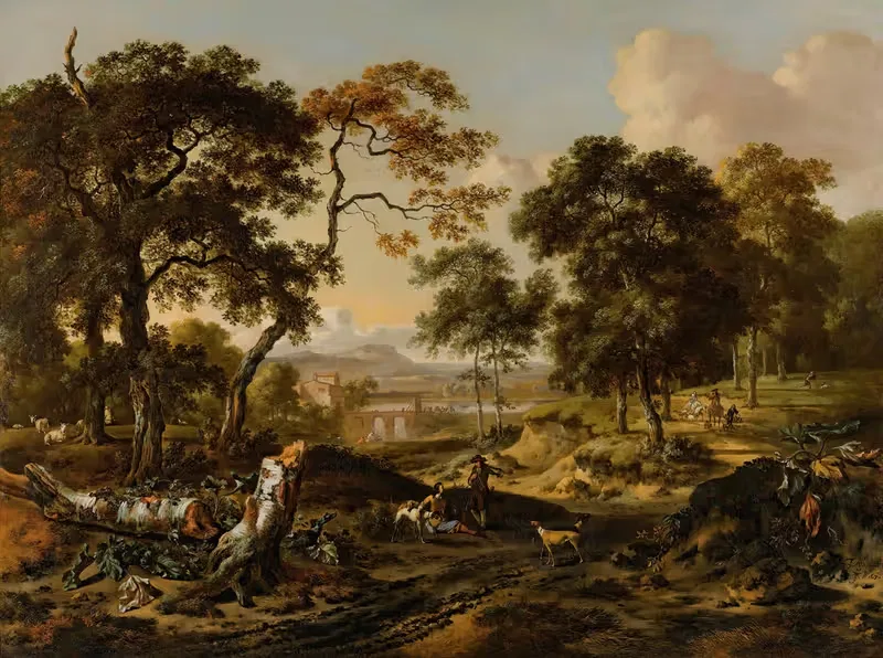 Landscape With Sportsmen Resting By A Path — Jan Wijnants