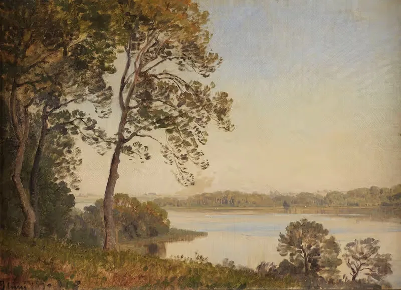 Dänische Landschaft mit Blick über einen Fjord — Janus la Cour