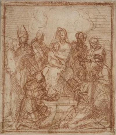 Enthroned Madonna with Child and eight saints by Андреа дель Сарто, 1528 — digital art print download