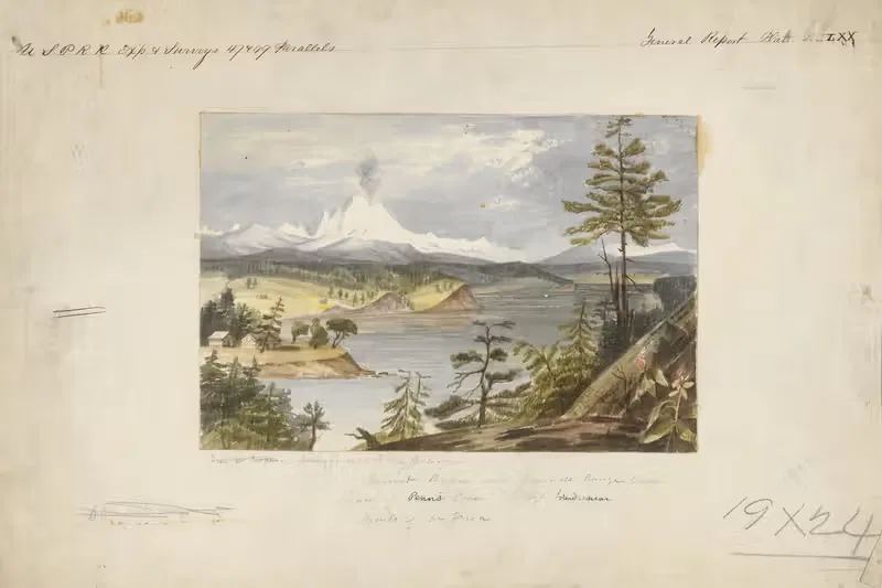 Гора Бейкер и хребет Каскад, с острова Уитби by Джон Микс Стэнли, 1854 — digital art print download