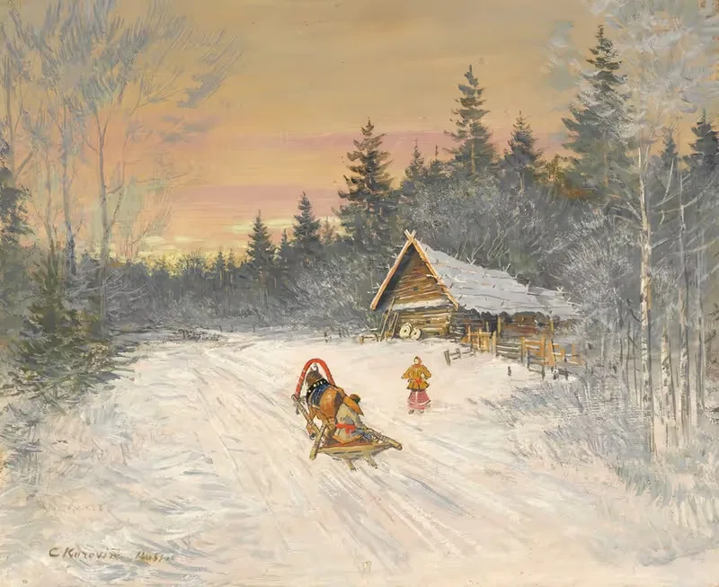 Русская деревня под снегом by Константин Алексеевич Коровин — digital art print download