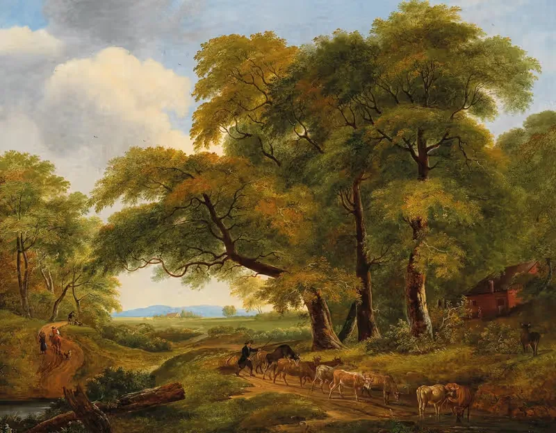 Широкий пейзаж с стадами скота by Монораммист Ш, 1834 — digital art print download