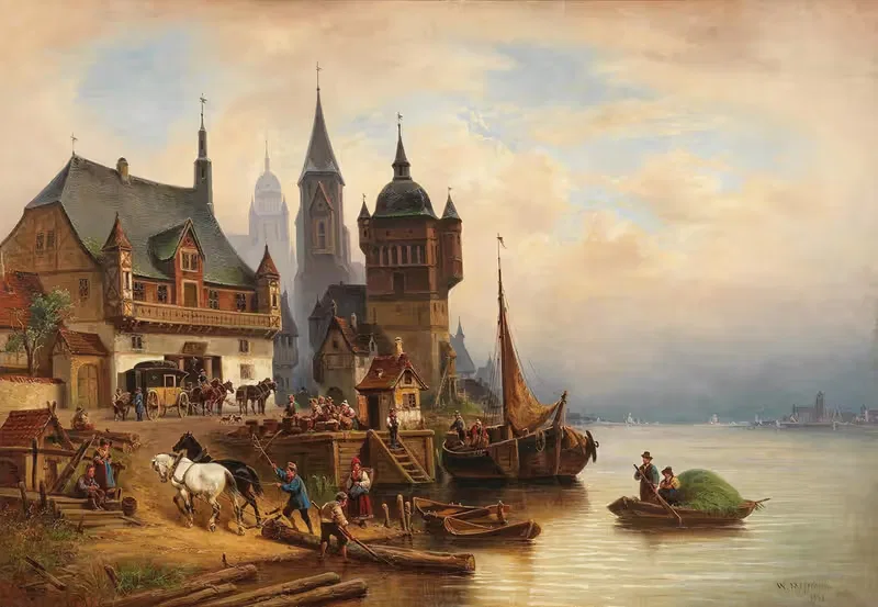 Почтовая карета в померанском порту by Вильгельм Александр Мейерхейм, 1868 — digital art print download