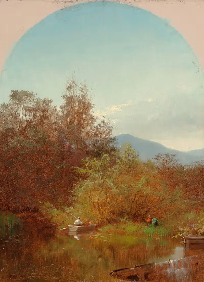 Lake Scene with Fisherman — Albert Fitch Bellows