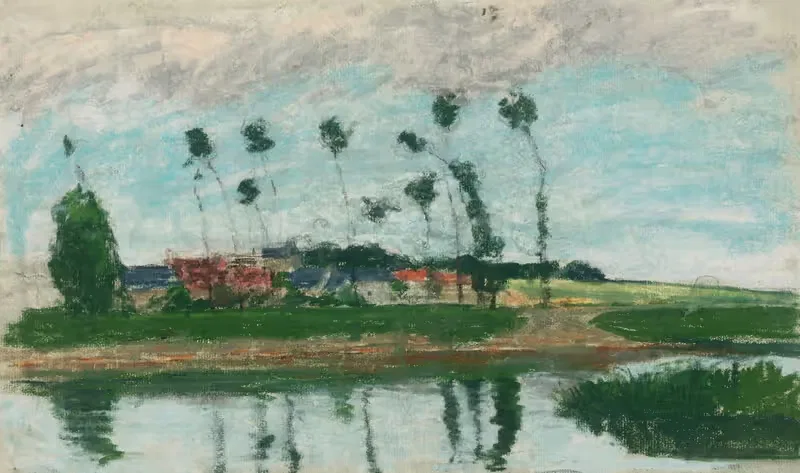 Village au bord d'un étang — Camille Pissarro