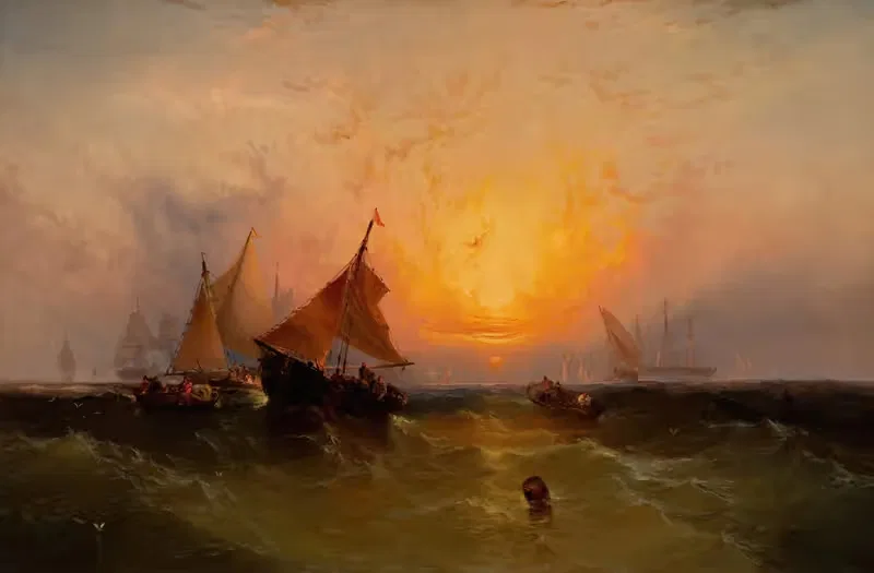 Ships at Sunset (New York Harbor Sunset) — Edward Moran