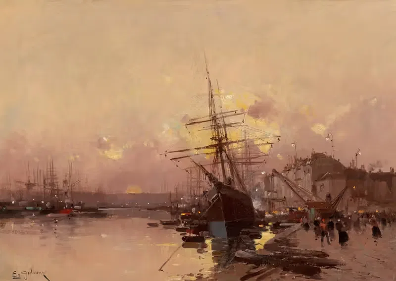 Port Breton au crépuscule — Eugène Galien-Laloue
