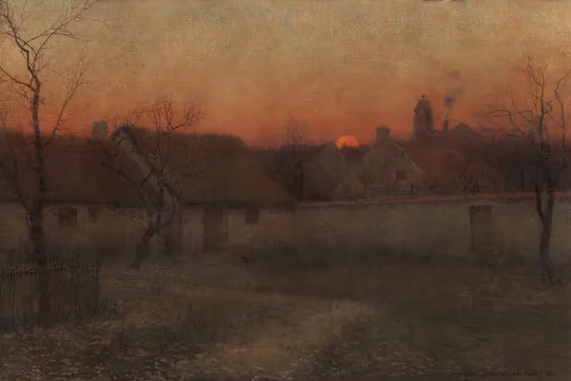 Деревенские хижины на закате by Фредерик Джадд Уо, 1893 — digital art print download