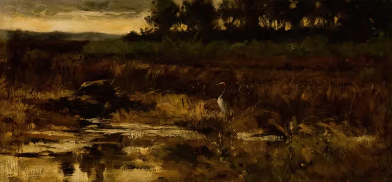 Marsh Landscape with Egret by Frederick Stuart Church, c. 1900 — digital art print download