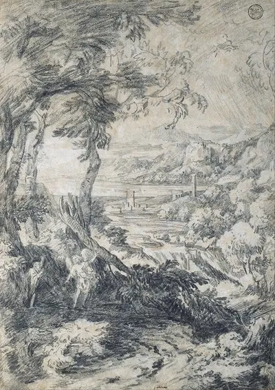 Landscape with Elijah and the Angel on Mount Horeb by Гаспар Дюге, 1660 — digital art print download