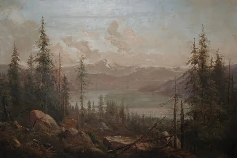 Горы с упавшим деревом на переднем плане by Хуан Бакингем Уандесфорде — digital art print download