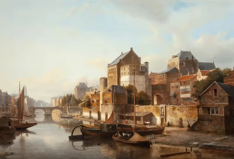 A view of a town by a river — Kasparus Karsen