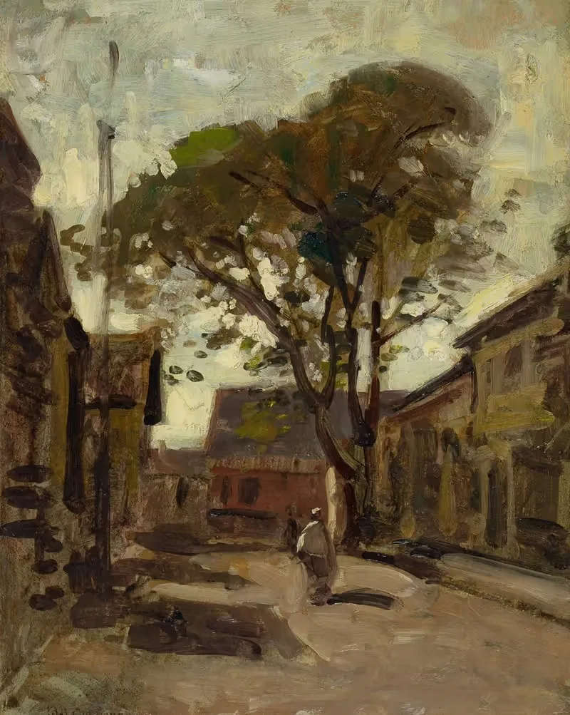 View of a Town Square with a Man — Paul Cornoyer