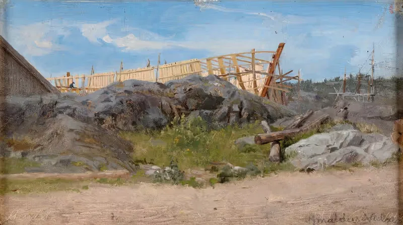 Строительство лодок, Лиллесанд by Амальдус Нильсен, 1858 — digital art print download