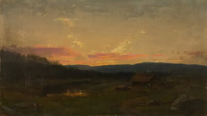 Закат у хижины by Амальдус Нильсен, 1866 — digital art print download