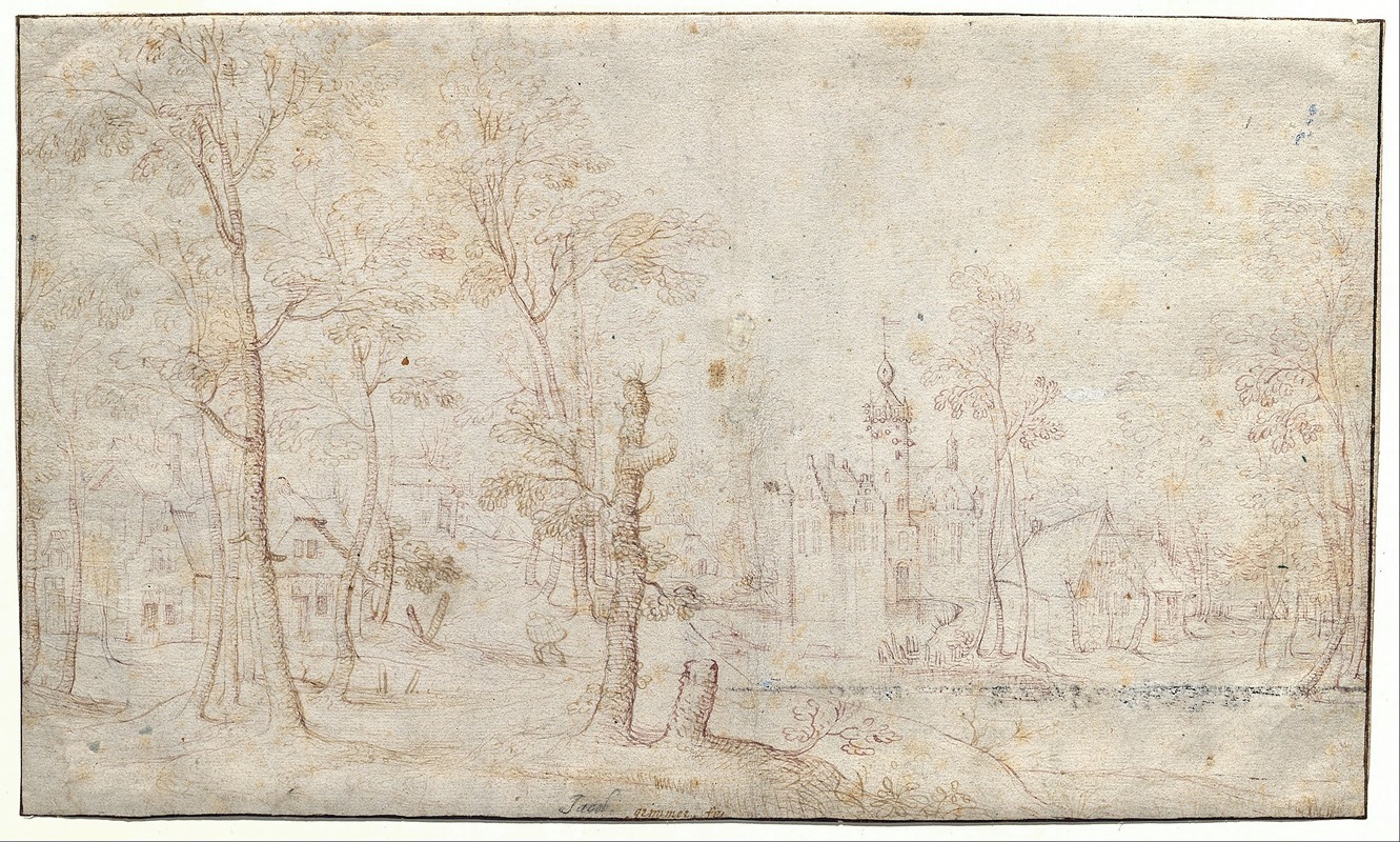 Moated Castle and Village by Якоб Гриммер, 1526 - 1590 — digital art print download