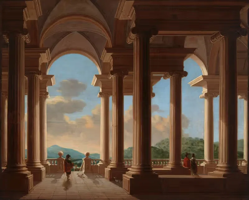 Terrace with a Colonnade – Architectural Study by Daniël de Blieck, 1656 — digital art print download