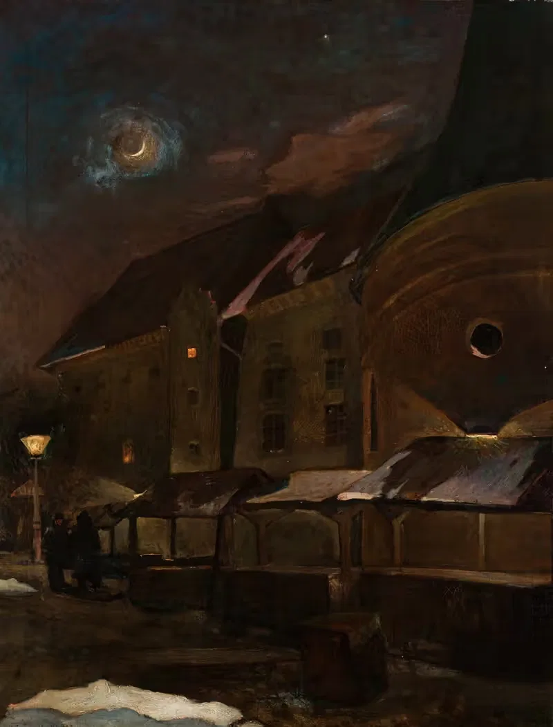 Small Market Square in Krakow at Night — Henryk Szczygliński