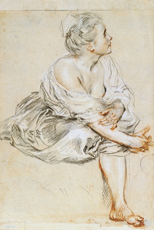 Seated Young Woman by Жан-Антуан Ватто, 1715-1717 — digital art print download