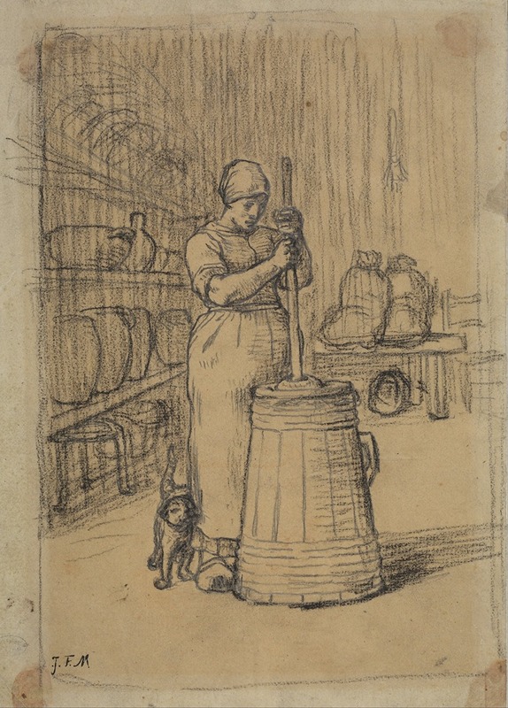 Study for Woman Churning Butter by Жан-Франсуа Миле, 1855 - 1856 — digital art print download