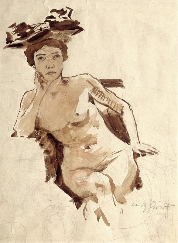 Female Semi-Nude with Hat by Ловис Коринт — digital art print download
