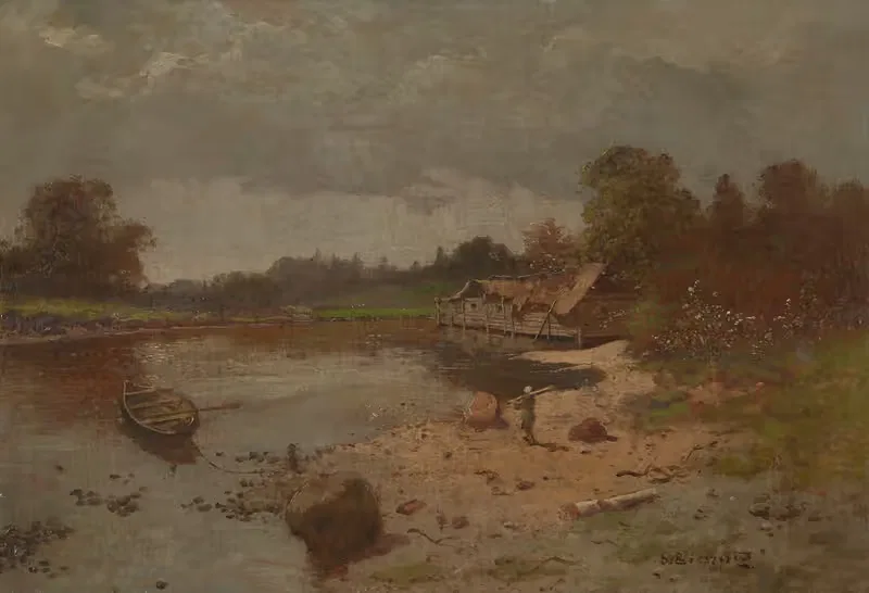 Landscape with a Pond by Seweryn Bieszczad, 1890 — digital art print download