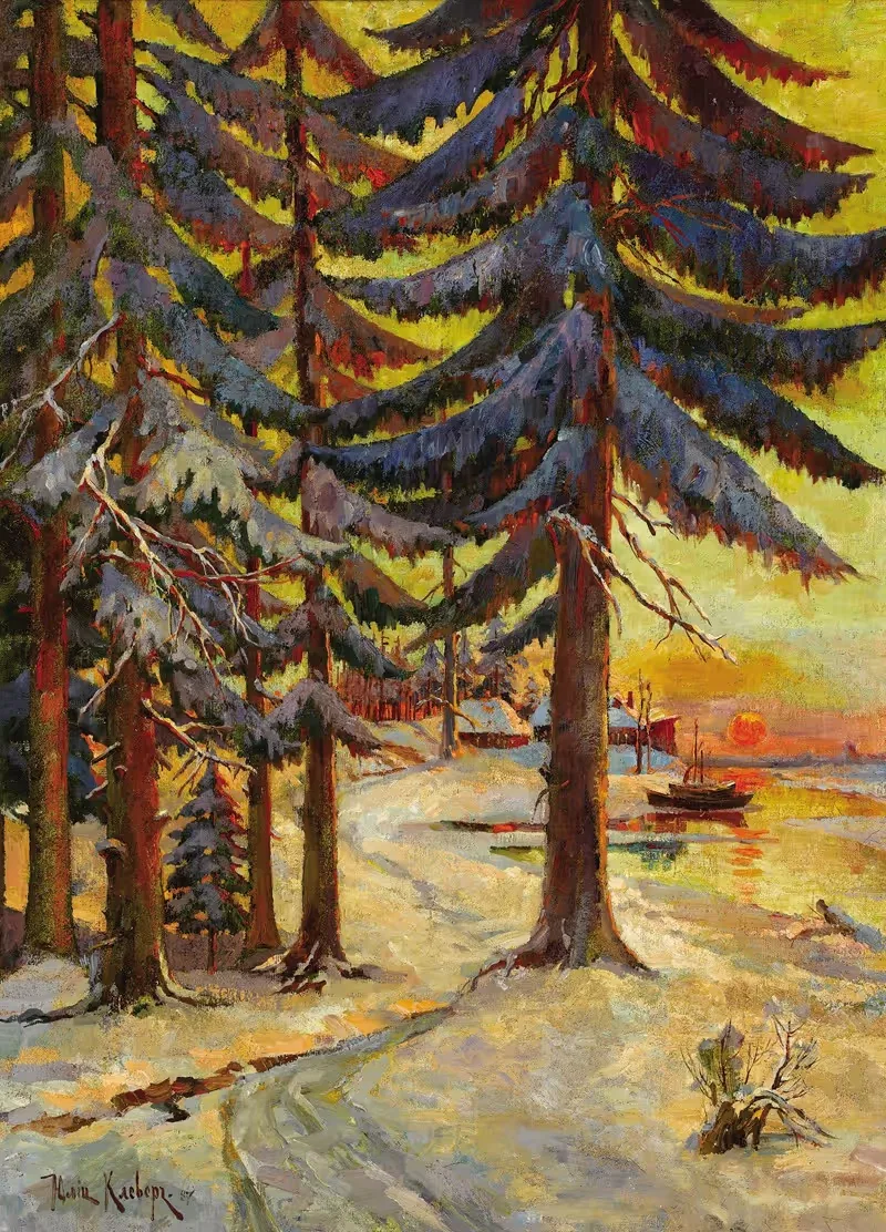 Зимний вечер на озере by Юлий Сергиевич Клеверов, 1887 — digital art print download