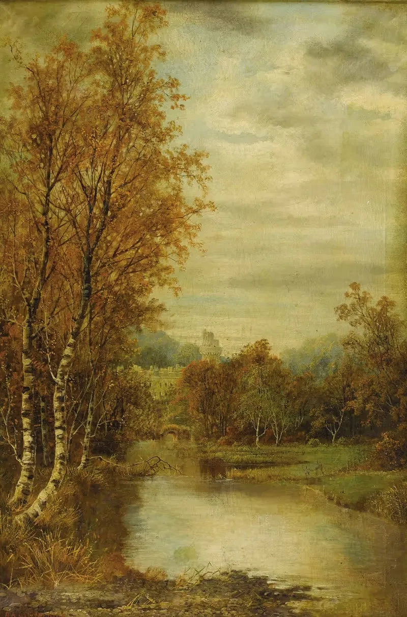 Autumn Landscape With Pond And Castle Tower — Alfred Augustus Glendening