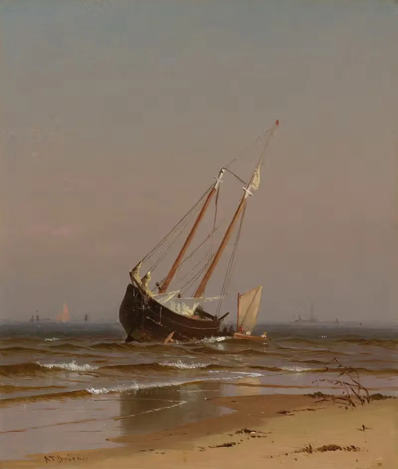 Seascape, Beached Boat (Ashore on Salisbury Beach) — Alfred Thompson Bricher