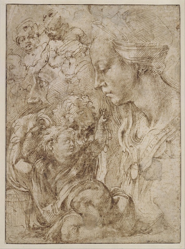 Studies for a Holy Family by Michelangelo, 1505 — digital art print download