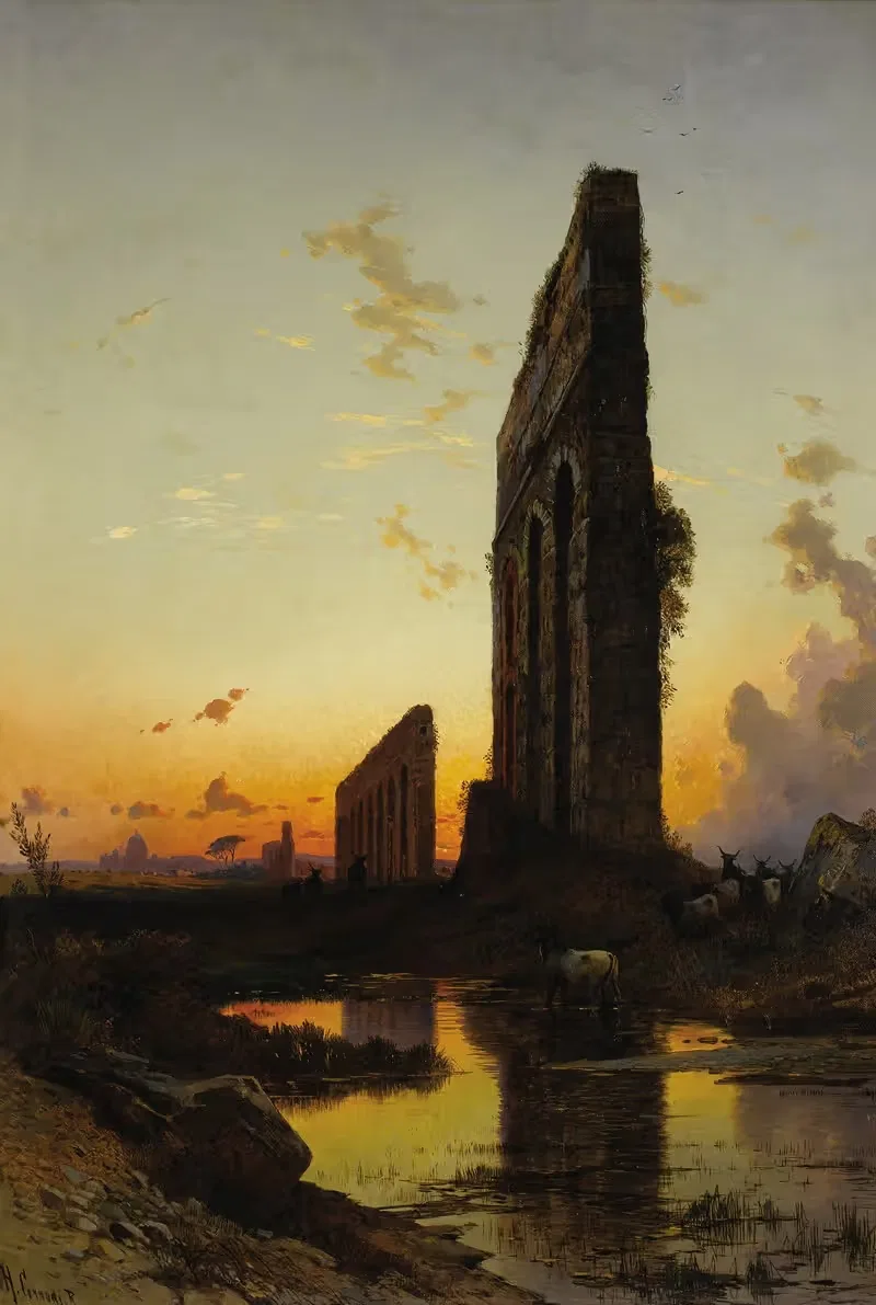 Sunset by the Ruins by Hermann David Salomon Corrodi — digital art print download