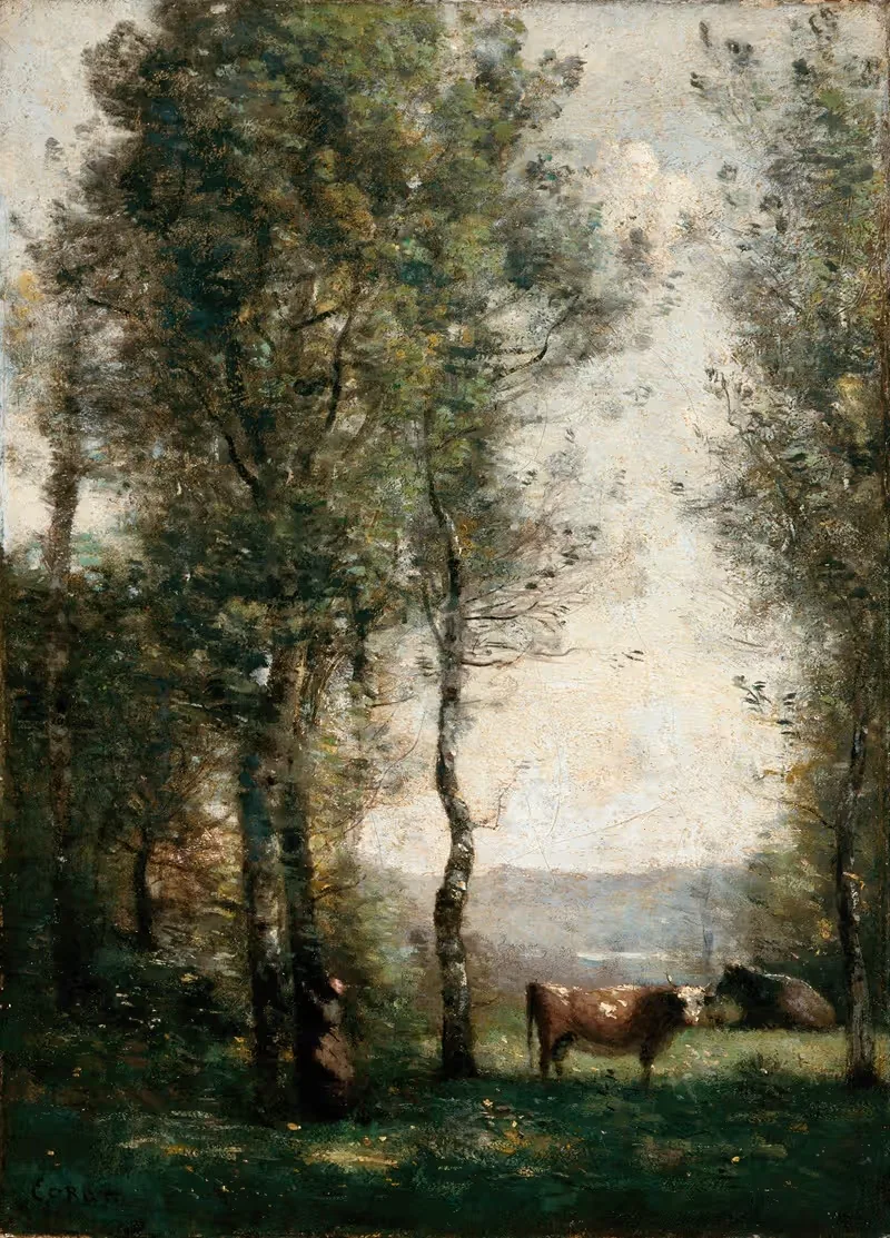 Wooded Landscape with Cows in a Clearing — Jean-Baptiste-Camille Corot