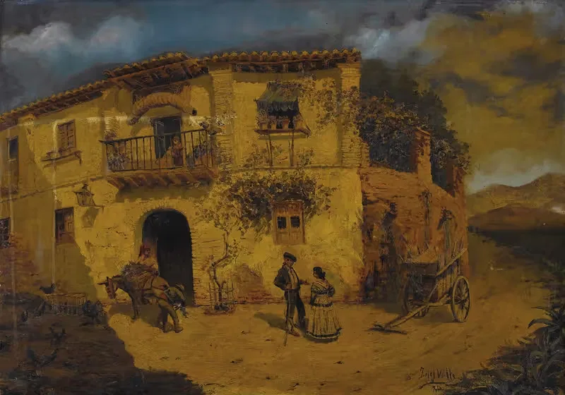 Granada Street Scene with Donkey and Chickens — Juan Dios Del Valle