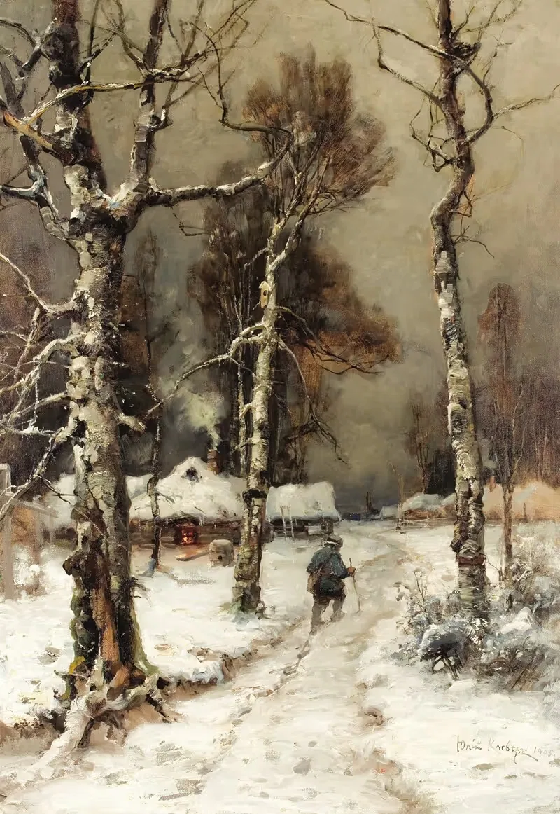 Homeward Bound through a Wintry Forest by Julius Sergius Klever, 1905 — digital art print download