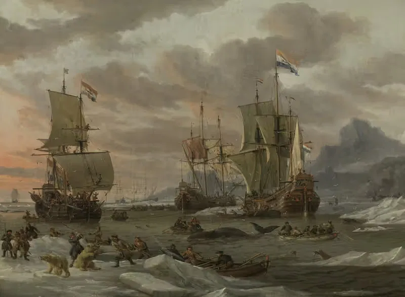 Охота на китов в Арктическом океане by Абрахам Сток, 1654 - 1708 — digital art print download