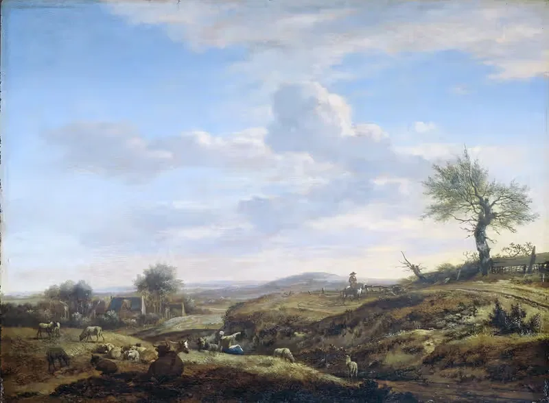 Холмистый пейзаж с высокой дорогой by Адриан ван де Вельде, 1660 - 1672 — digital art print download