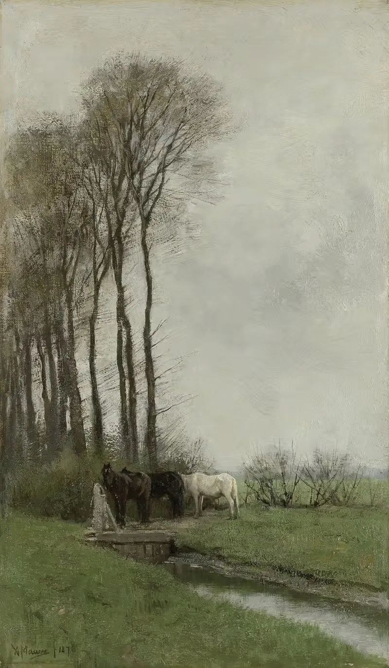 Лошади у забора by Антон Мауve, 1878 — digital art print download