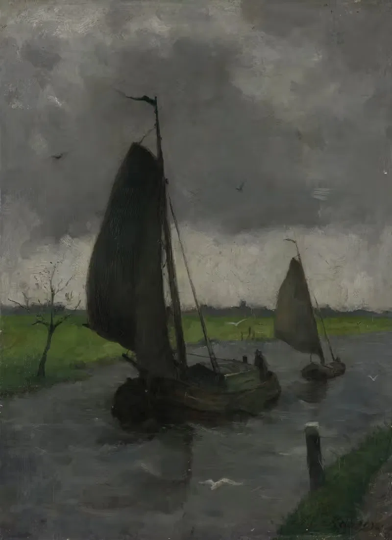 Водоток с парусными баржами by Эдуард Карсен, 1885 - 1912 — digital art print download