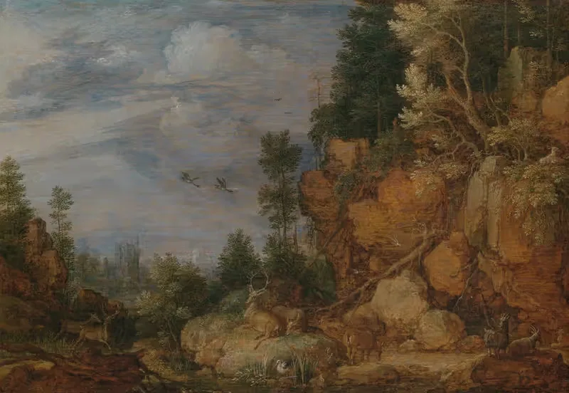 Rocky Landscape with Deer and Goats — Gillis Claesz. de Hondecoeter