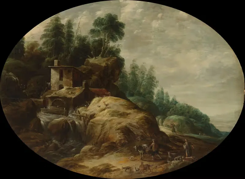 Watermill by a Wooded Outcrop — Gillis Peeters the Elder