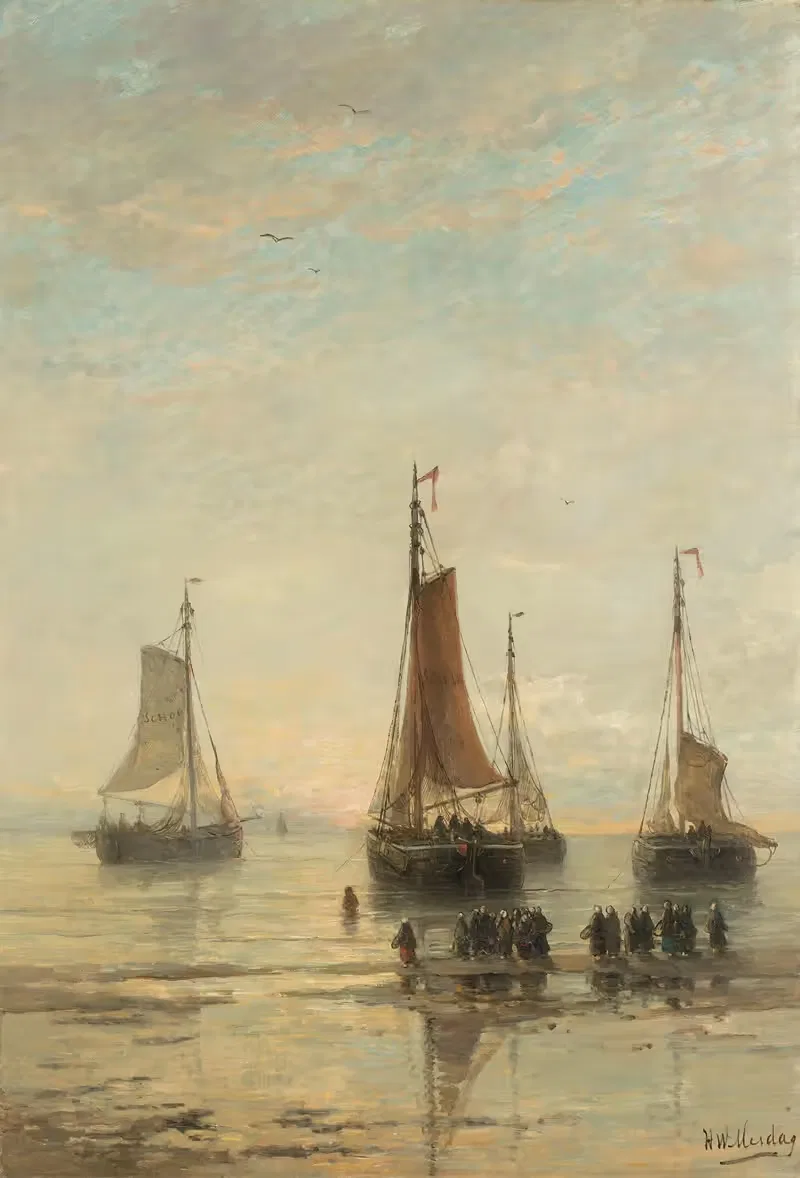 Bluff-Bowed Scheveningen Boats at Anchor — Hendrik Willem Mesdag