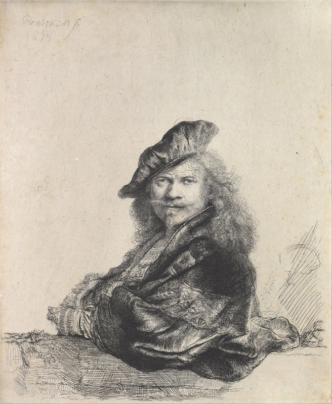 Self-Portrait Leaning on a Stone Sill by Рембрандт ван Рейн, 1639 — digital art print download